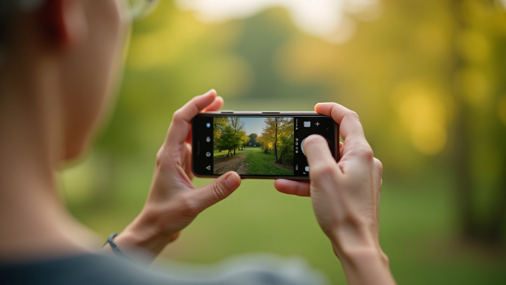Artimas vaizdas į išmanaus telefono ekraną rodantį fotografijos programą su skirtingais nustatymais